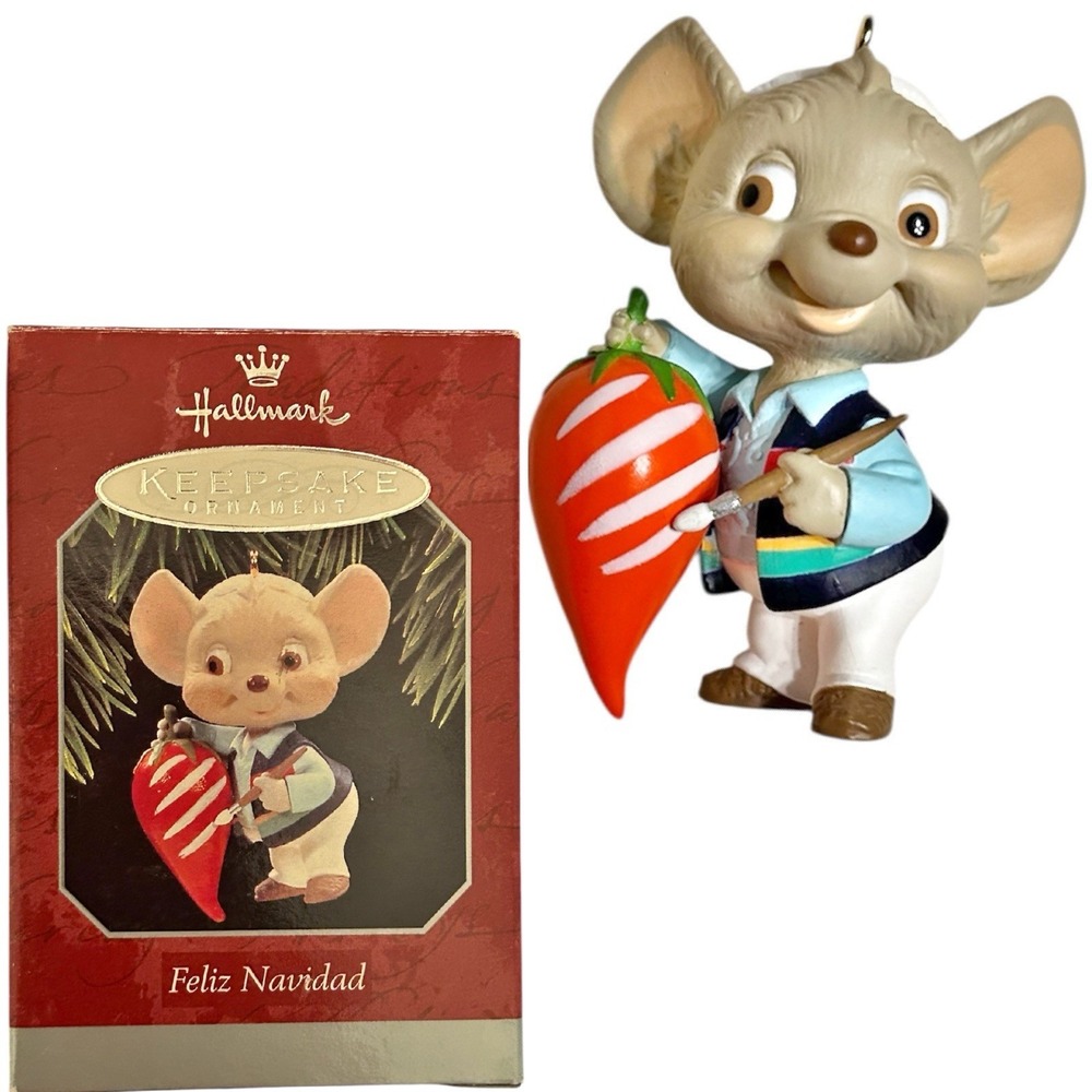 1998 Hallmark Keepsake Feliz Navidad Mouse Christmas Tree Ornament w Box Holiday